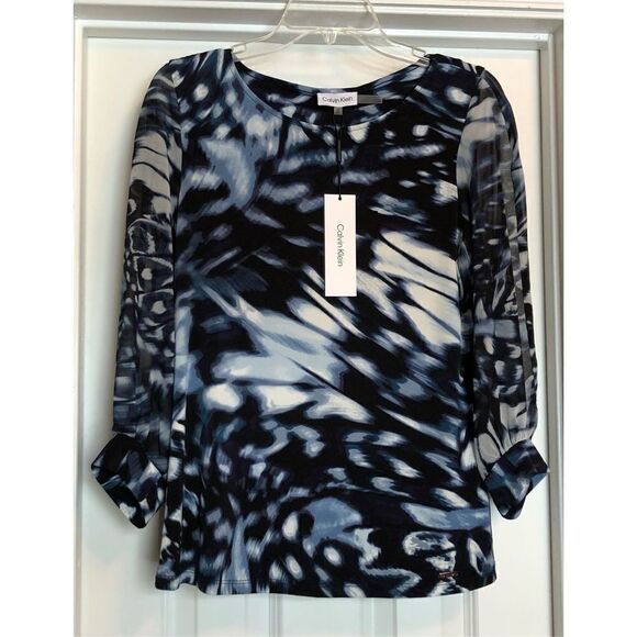 Calvin Klein - 🎉HP c 2 🎉 NWT - L Sz XS Everyday Crew Neck Chiffon Sleeve Blouse - Picture 14 of 14